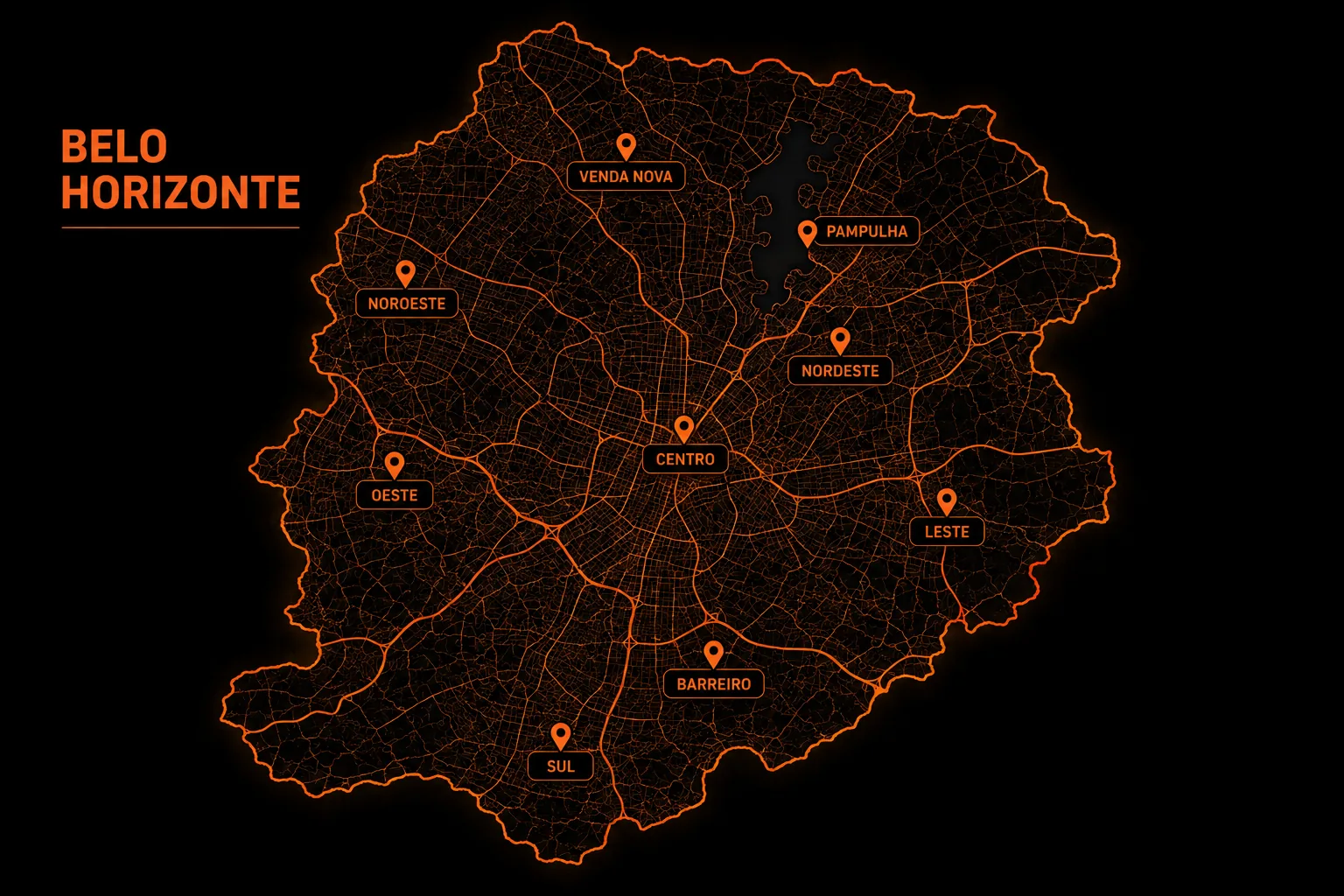 Mapa de Belo Horizonte com os bairros atendidos pelo BH em Dobro